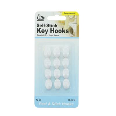 STICK KEY HOOKS WHITE .87"x 1.38" 6/12PK (MH5018)
