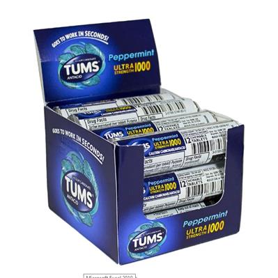 TUMS SINGLE ULTRA PEPPERMINT 12/12's