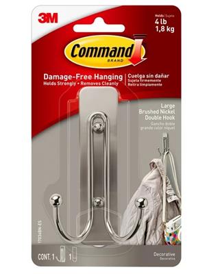 3M COMMAND LARGE NICKEL DOUBLE HOOK 1ct