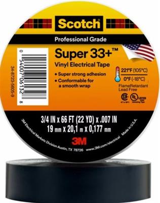 3M SCOTCH SUPER 33+ ELECTRICAL TAPE 3/4"x 66'